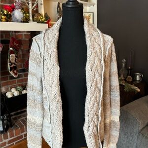 Free People Cable Knit Cardigan - Cream and Gray Women’s size L